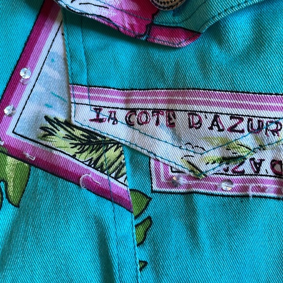 New Identity COTE D’AZUR French Riviera POSTCARD Themed JEAN JACKET Size S As-Is - Picture 7 of 10